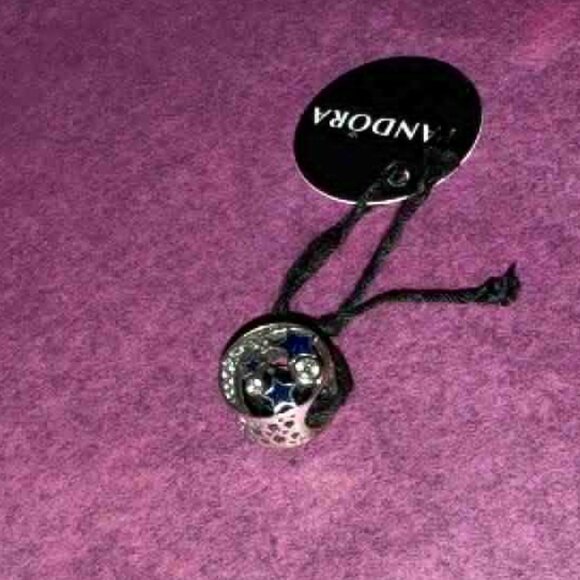 Pandora Night sky  Moon & Star Silver Charm w/Blue Enamel - NEW W/tag - Picture 1 of 3